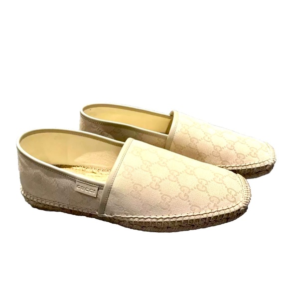 Gucci Shoes - Gucci GG 9.5 Supreme Monogram Canvas Flat Espadrille Slip On Shoes Beige EU 41
